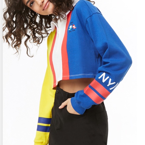 Forever 21 Colorblock Cropped Shirt - Picture 1 of 5